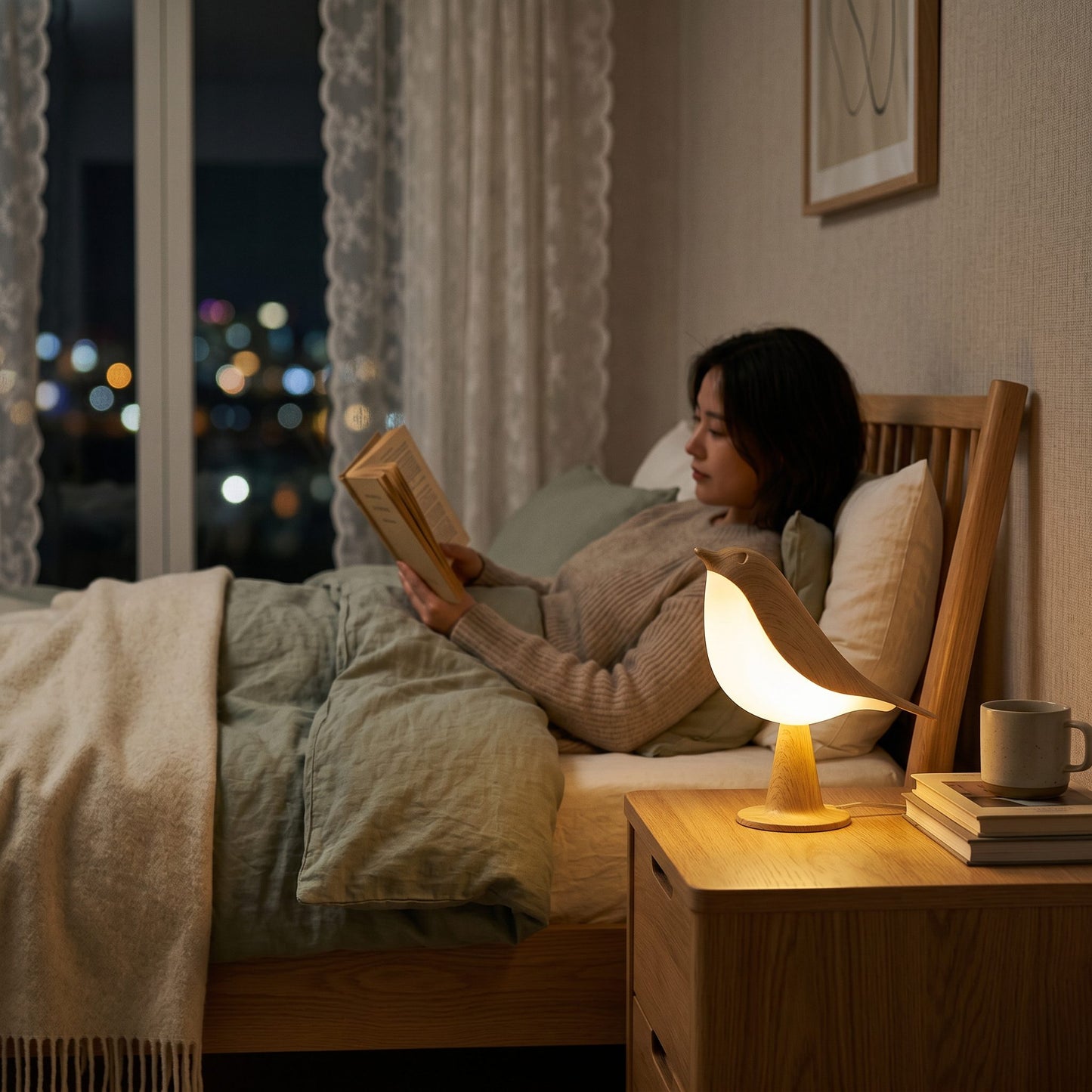 Wooden Bird Table Lamp